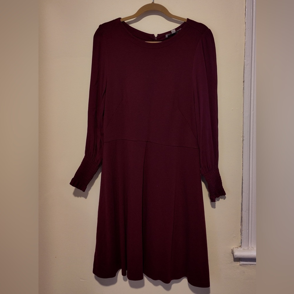 Loft Maroon/Burgundy Women’s Dress Long Sleeve Sz14 Office Work Lagonlook Formal